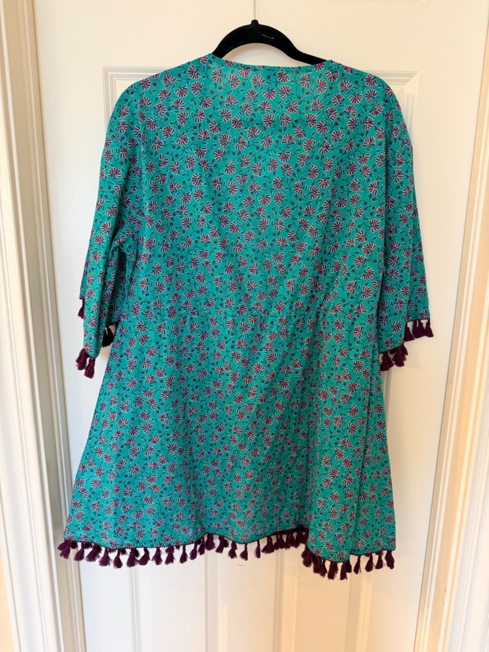 J. Crew Factory Teal & Burgundy Tassel Tie Front Swim Coverup - Picture 5 of 5